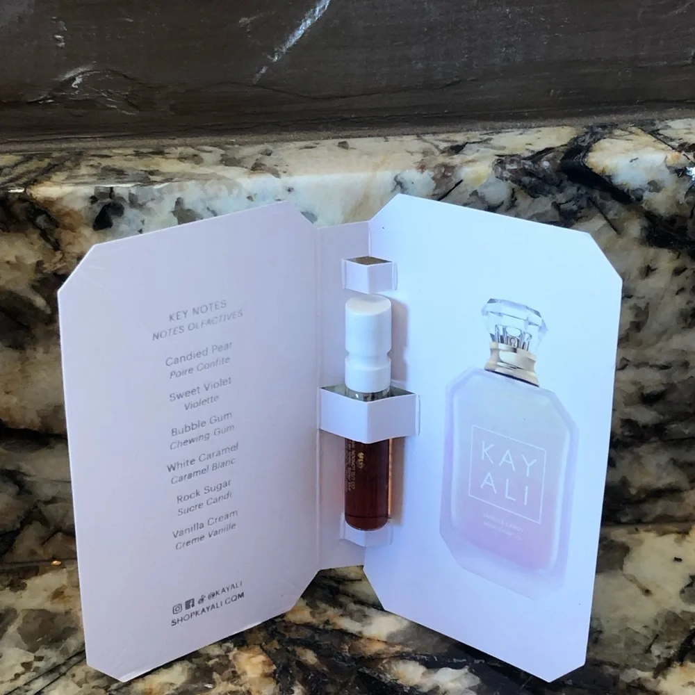 Kayali Vanilla Candy Rock Sugar |42 Sample Vial Spray Card